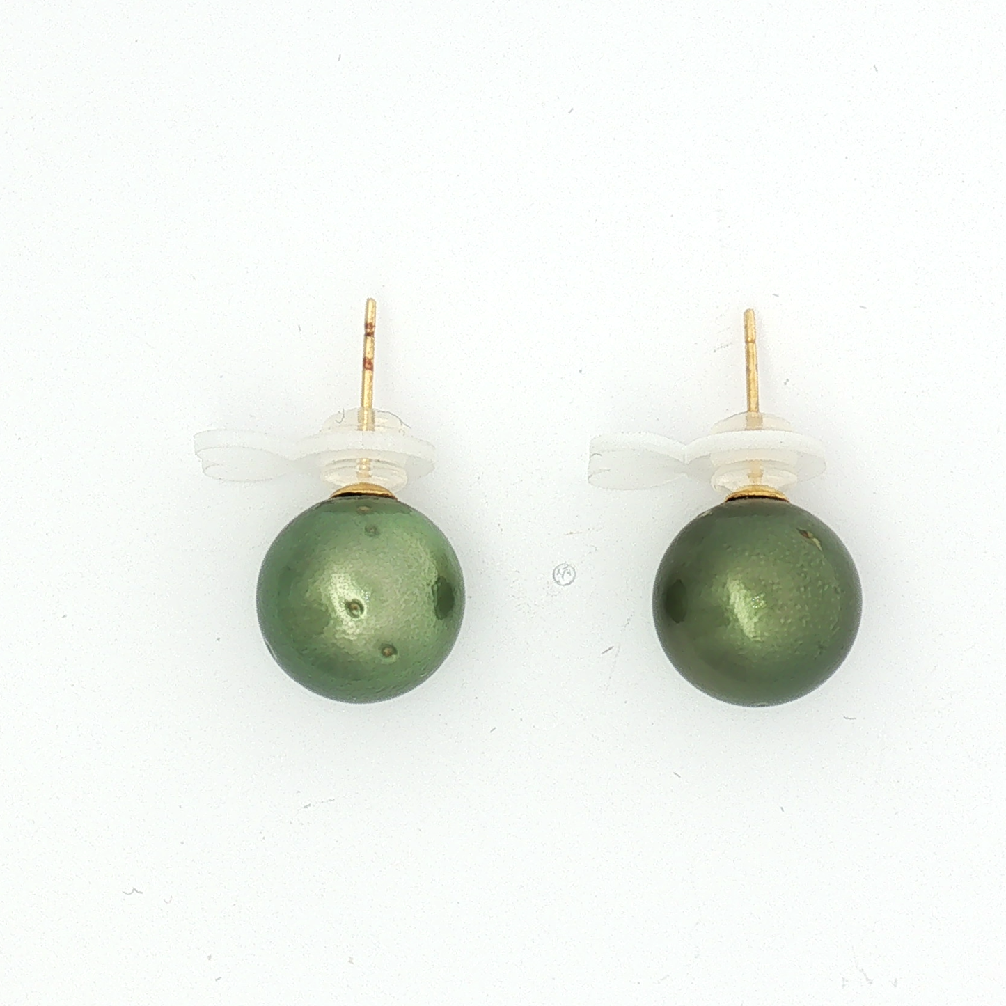 Green Pearl Stud Earrings in Yellow Gold