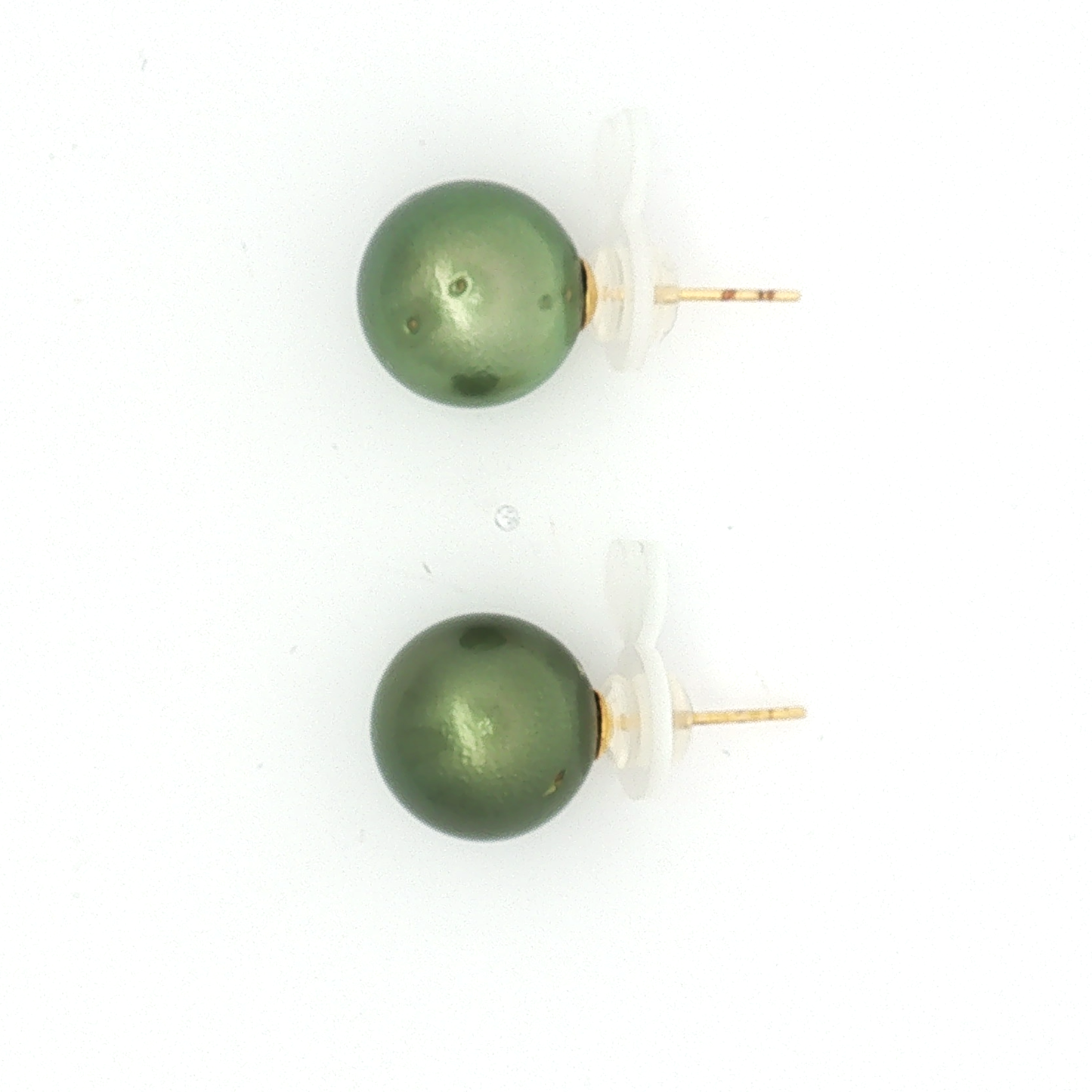 Green Pearl Stud Earrings in Yellow Gold