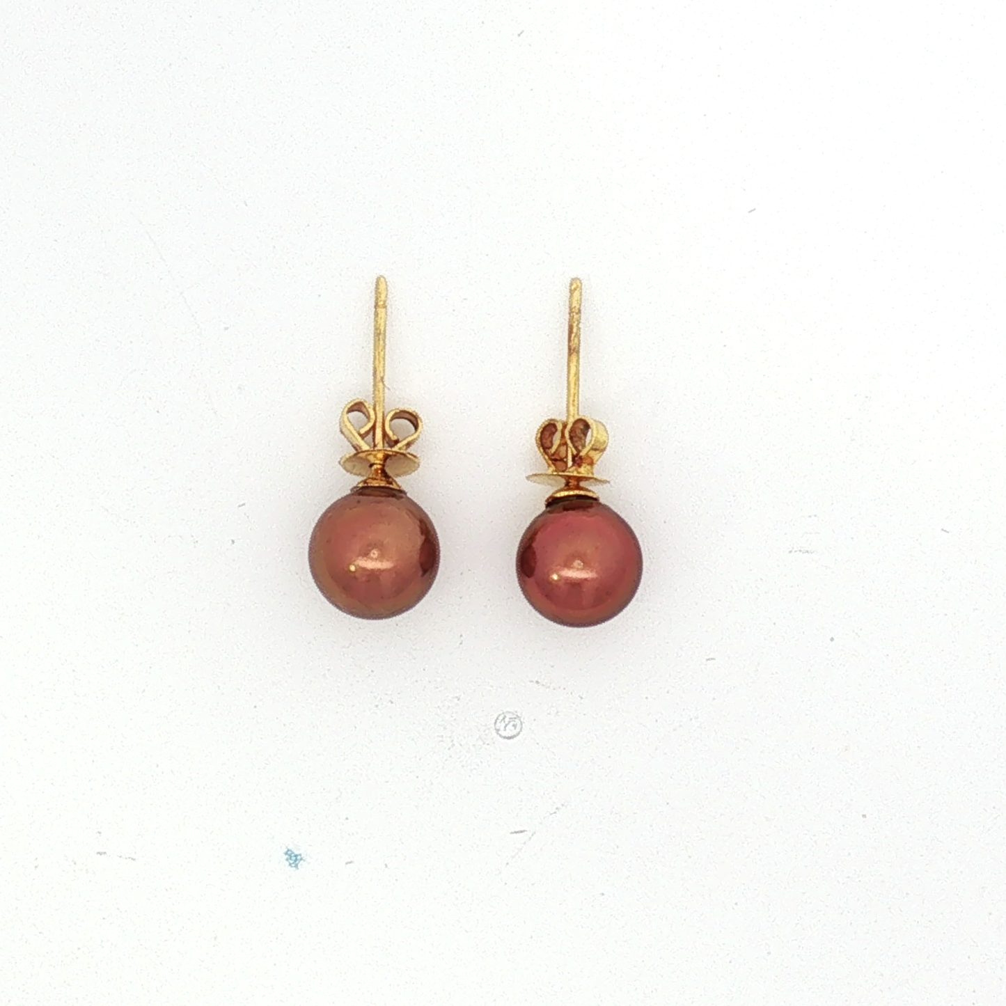 Yellow Gold Bronze Pearl Stud Earrings