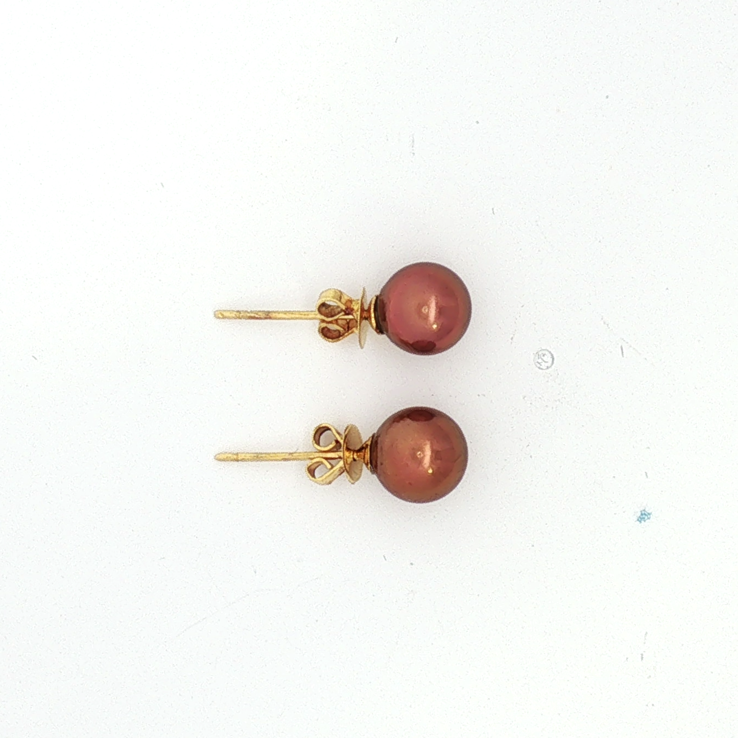 Yellow Gold Bronze Pearl Stud Earrings