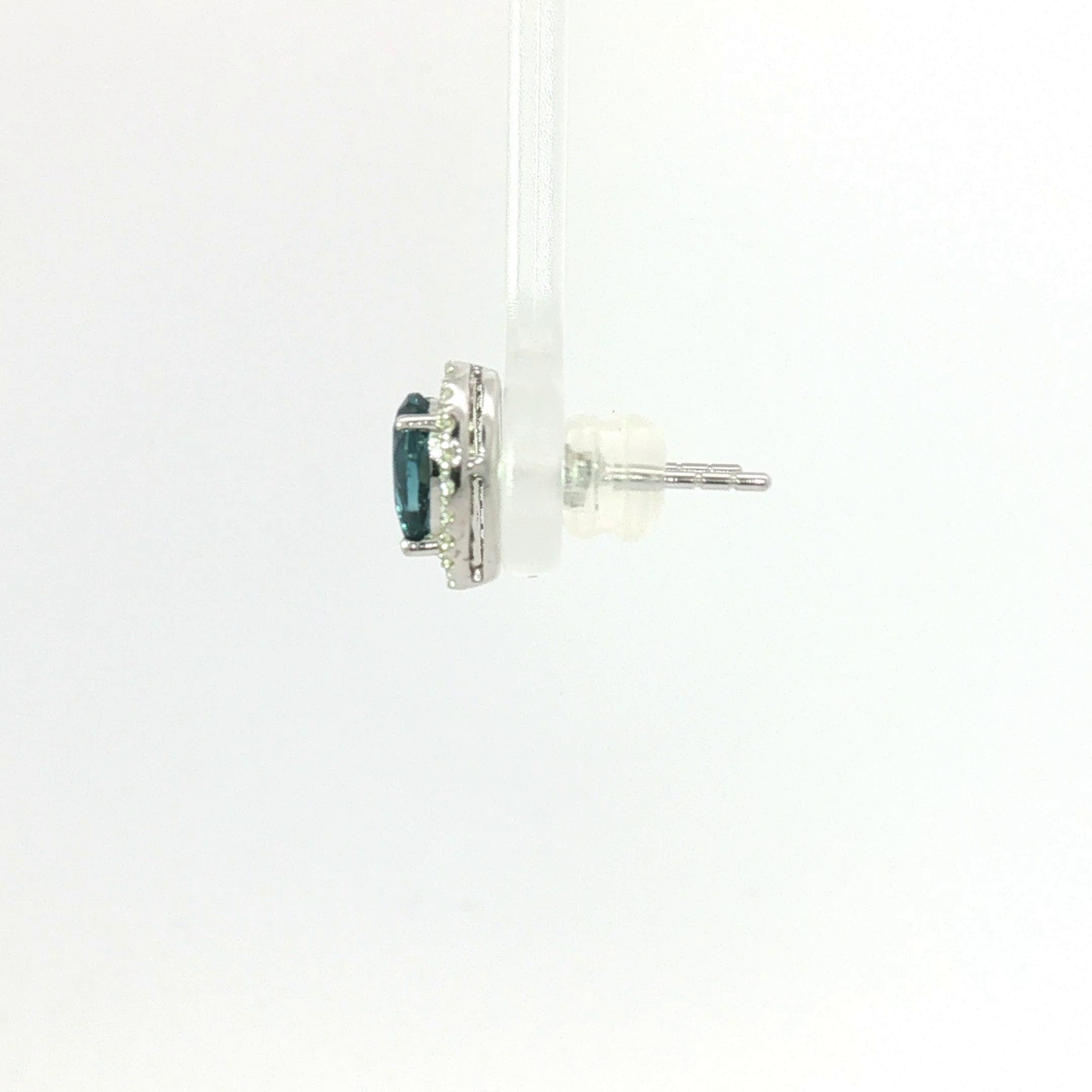 Pear-Cut Peacock Blue Sapphire Halo Studs — White Gold