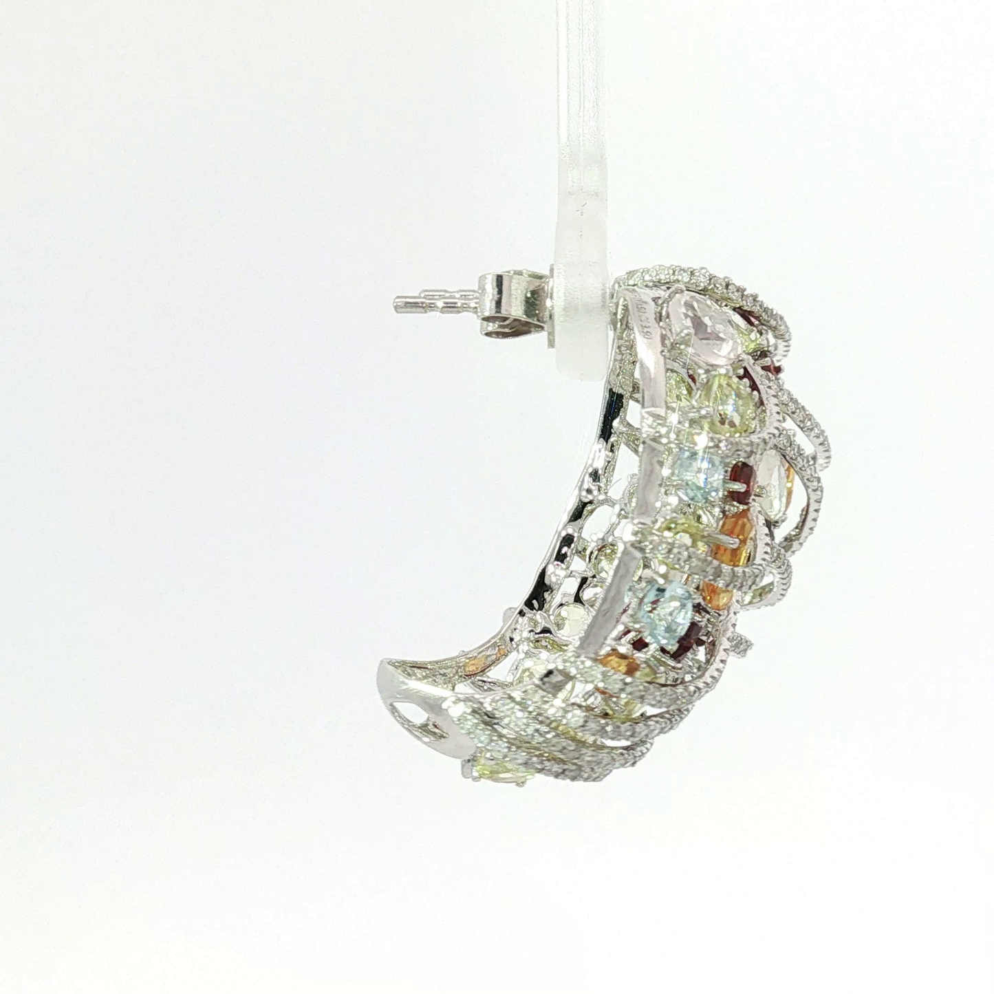 Multi-Gemstone Wire Cage Hoop Earrings in White Gold
