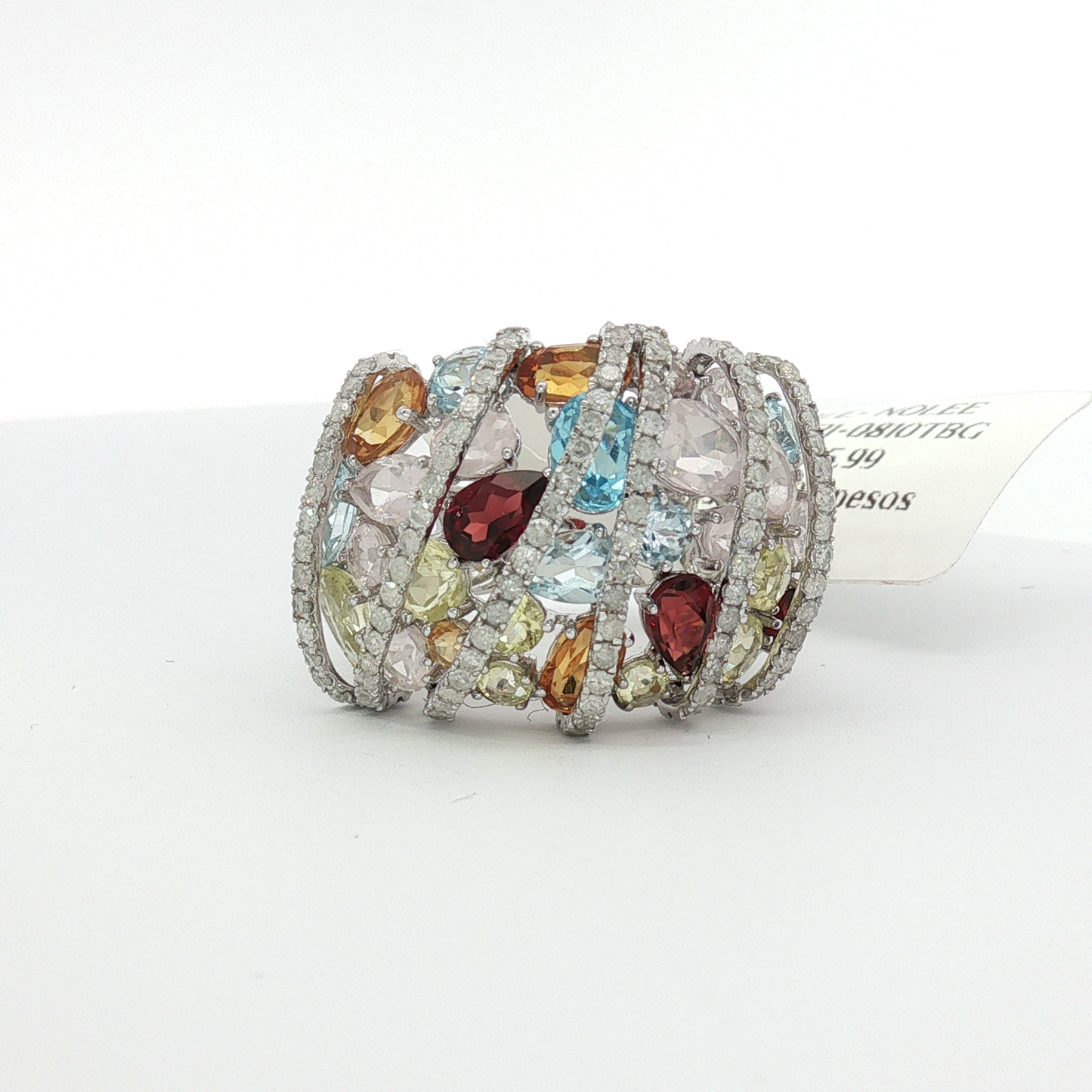 Multi-Gemstone Wire Cage Hoop Earrings in White Gold