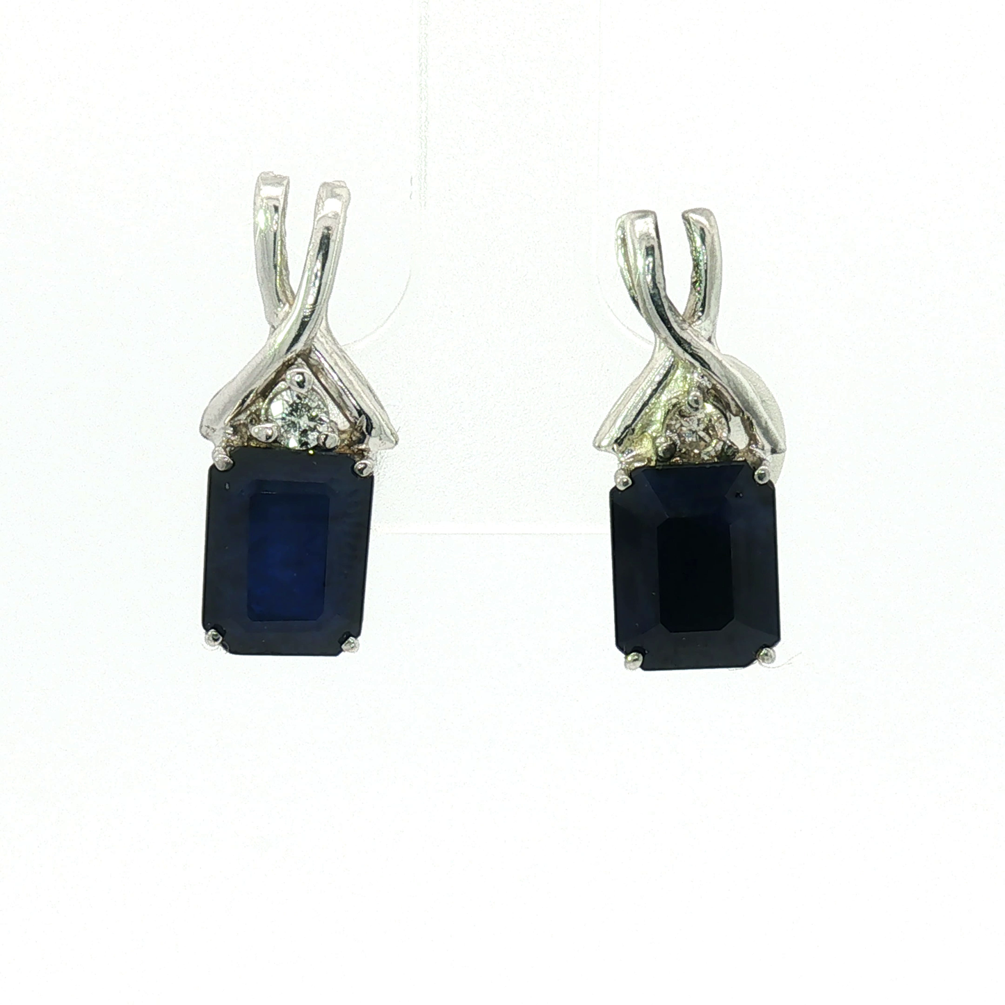 Deep Blue Sapphire Drop Earrings and Ring in White Gold