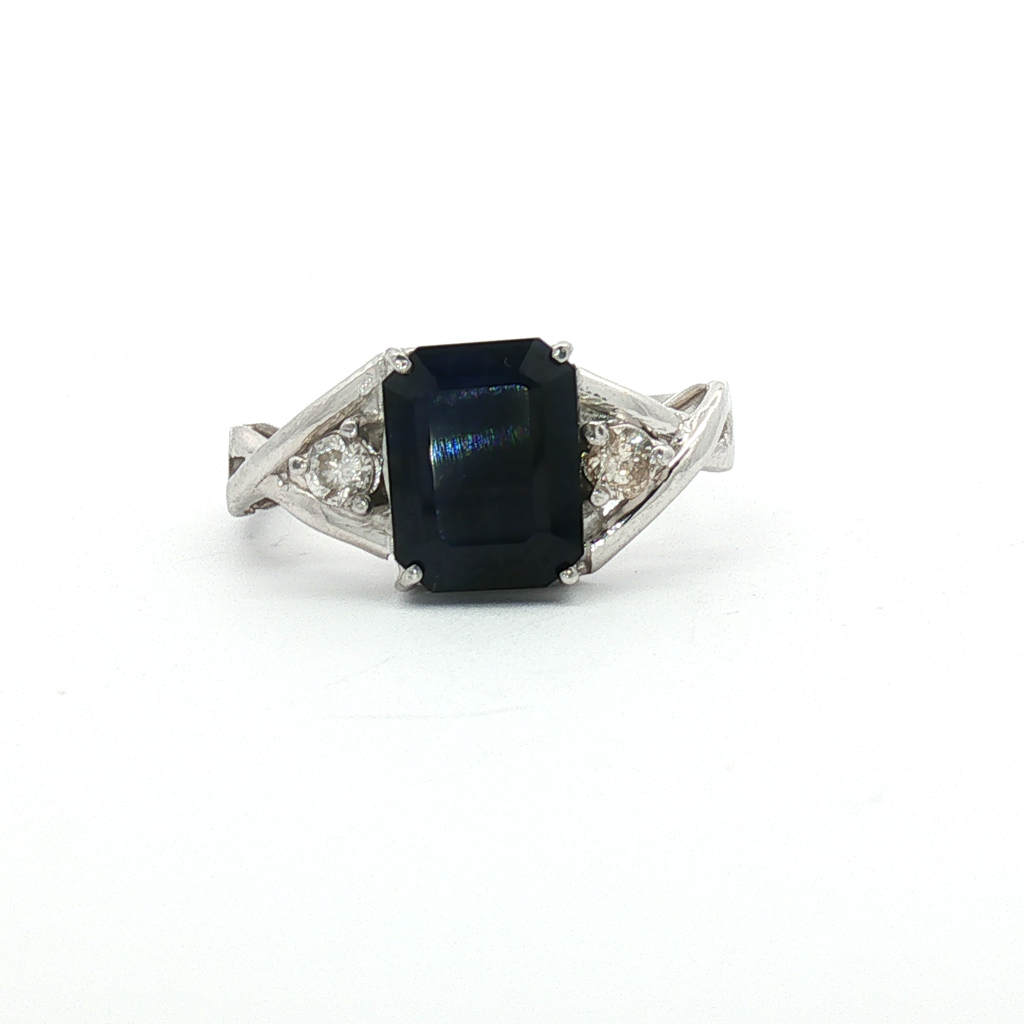Deep Blue Sapphire Drop Earrings and Ring in White Gold
