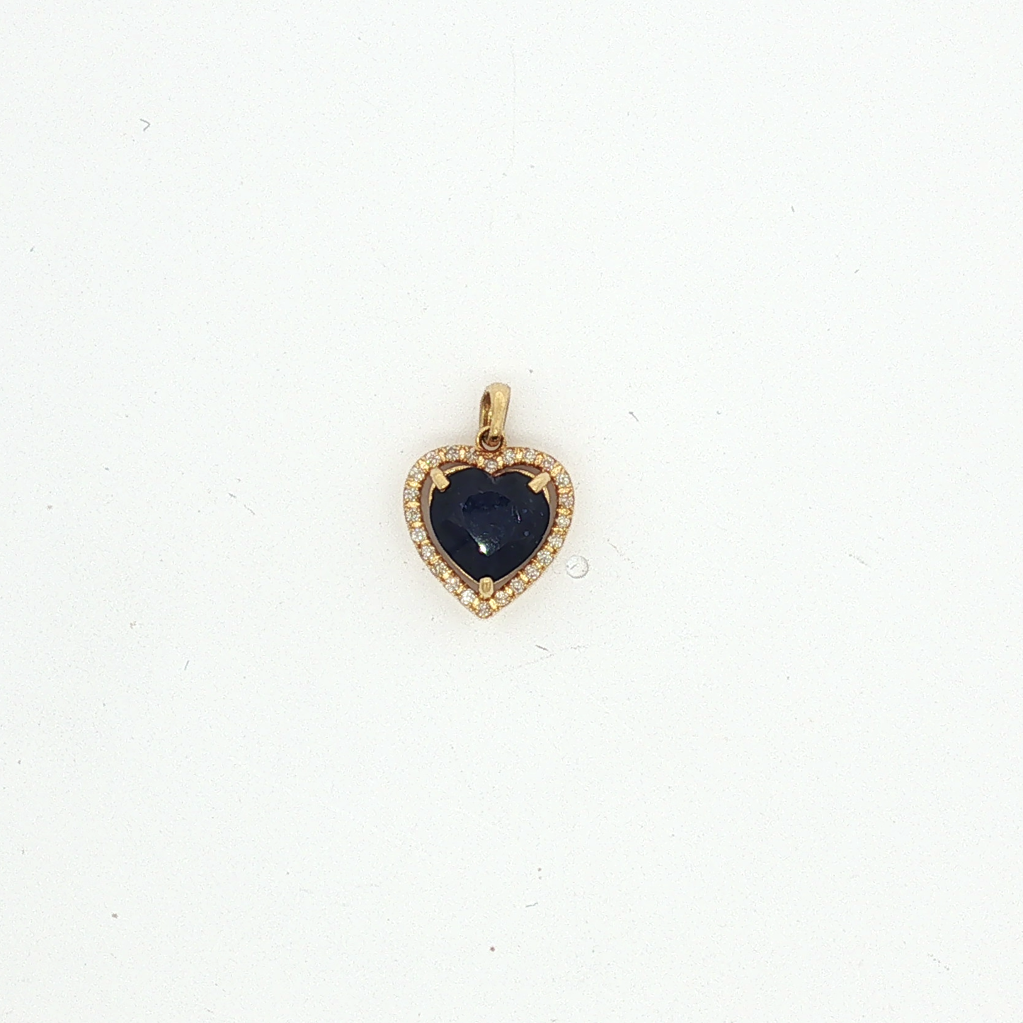 Yellow Gold Heart-Shaped Deep Blue Sapphire Halo Pendant