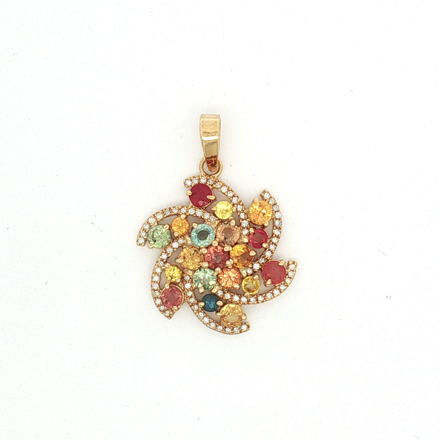 Yellow Gold Multi-Color Sapphire Starburst Pendant