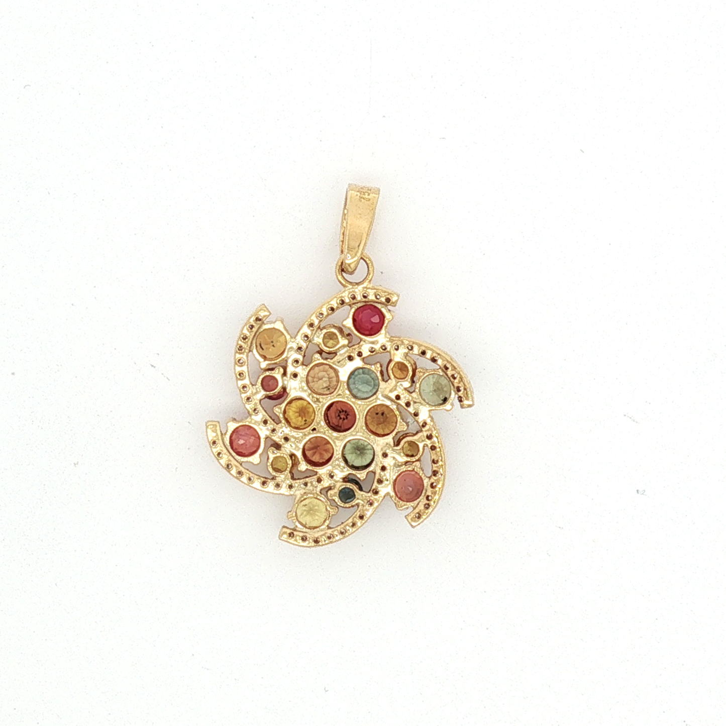 Yellow Gold Multi-Color Sapphire Starburst Pendant