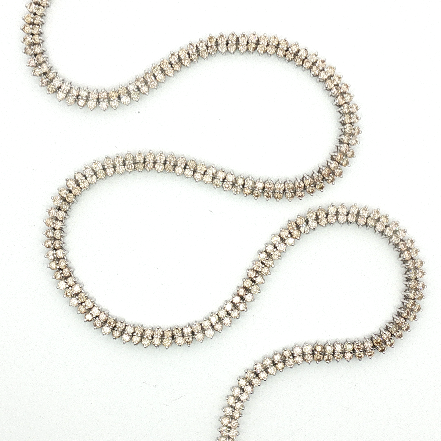 Clustered Double Row Diamond Tennis Necklace in White Gold