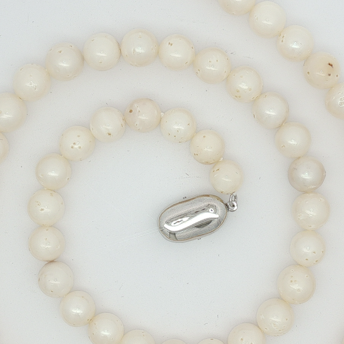White Coral Beaded Necklace with Silver Clasp