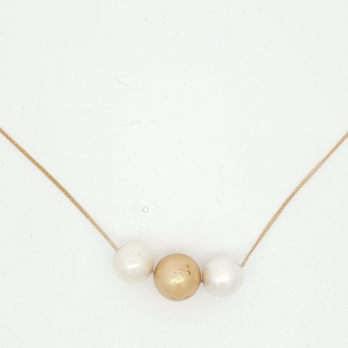 Three-Bead Pearl and Yellow Gold Necklace