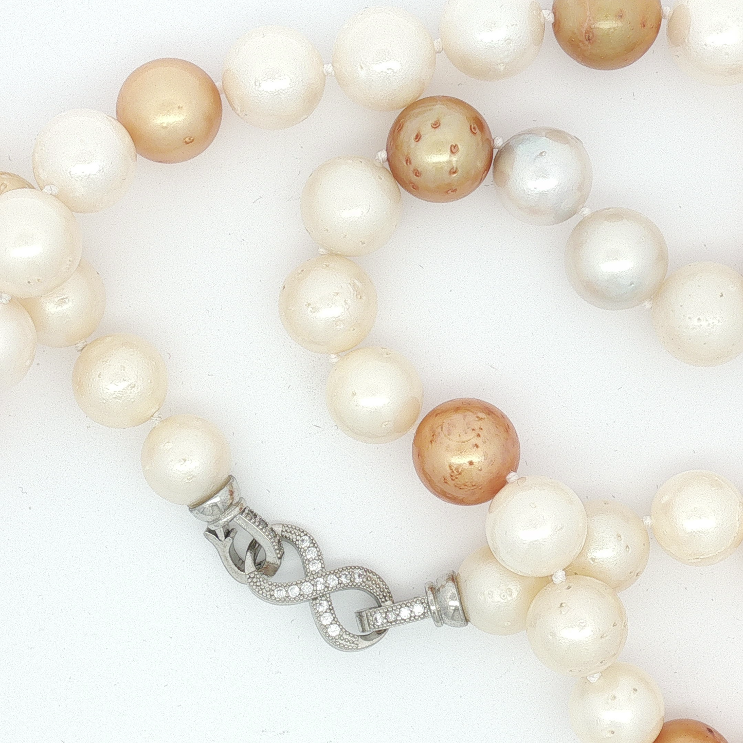 Mixed Pearl Necklace with White Gold Infinity Clasp
