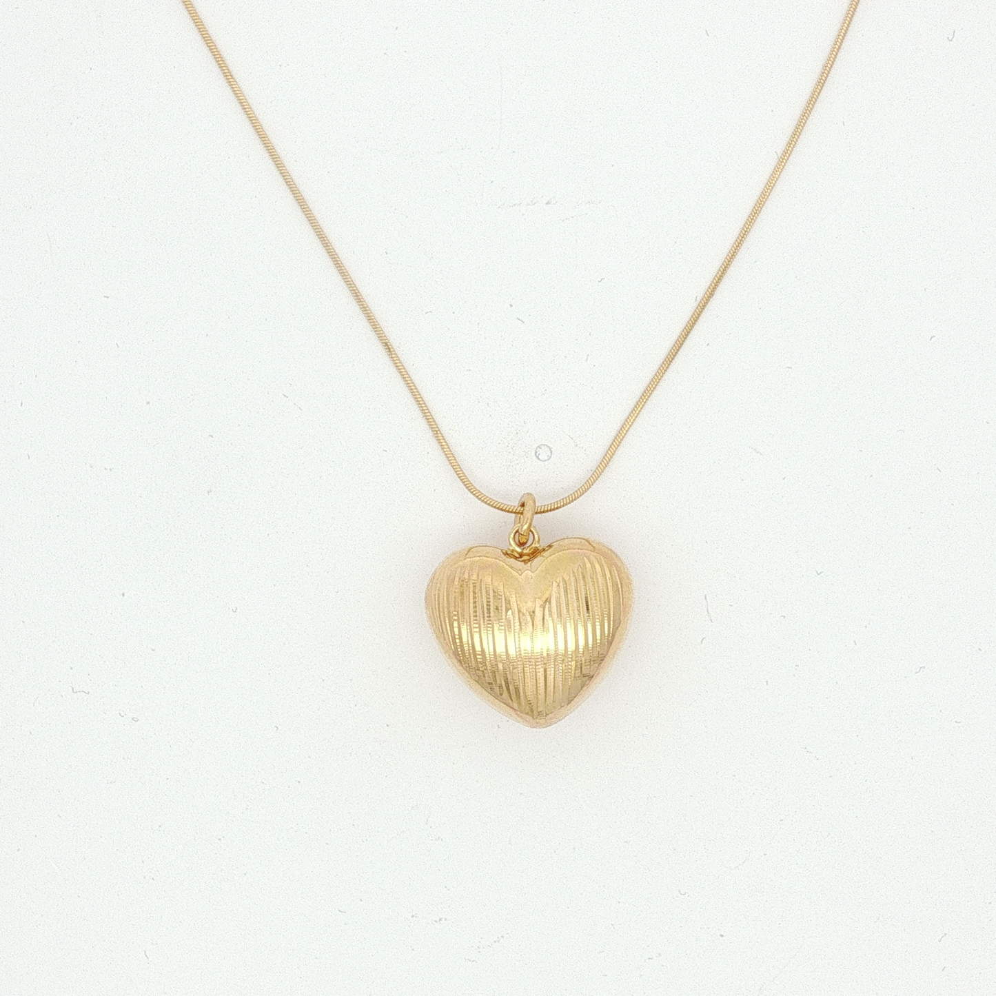 Yellow Gold Textured Puffed Heart Pendant Necklace