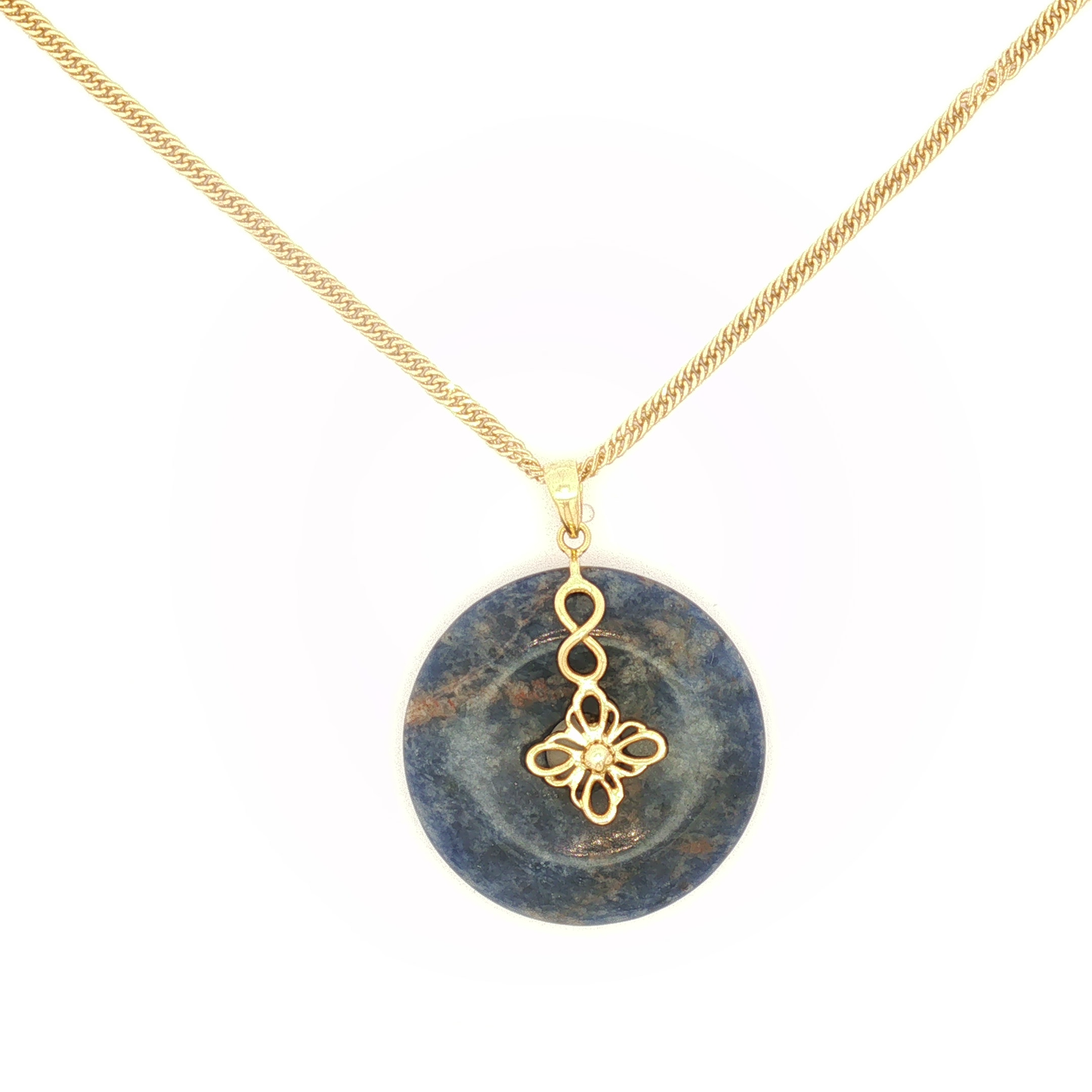 Yellow Gold Lapis Lazuli Charm Necklace with Floral Motif