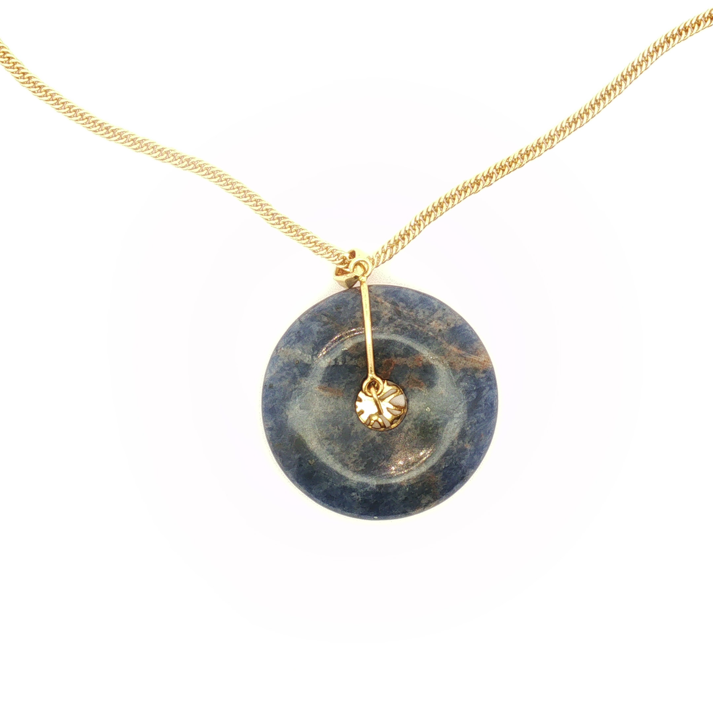 Yellow Gold Lapis Lazuli Charm Necklace with Floral Motif