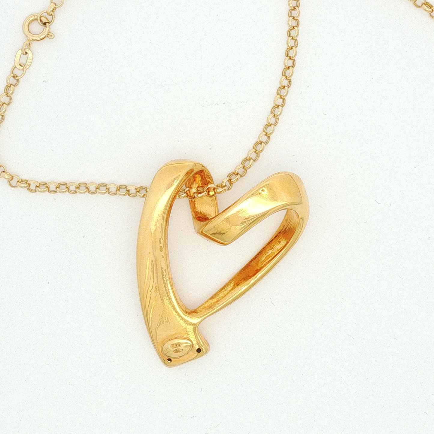 Yellow Gold Stylized Open Heart Charm Necklace