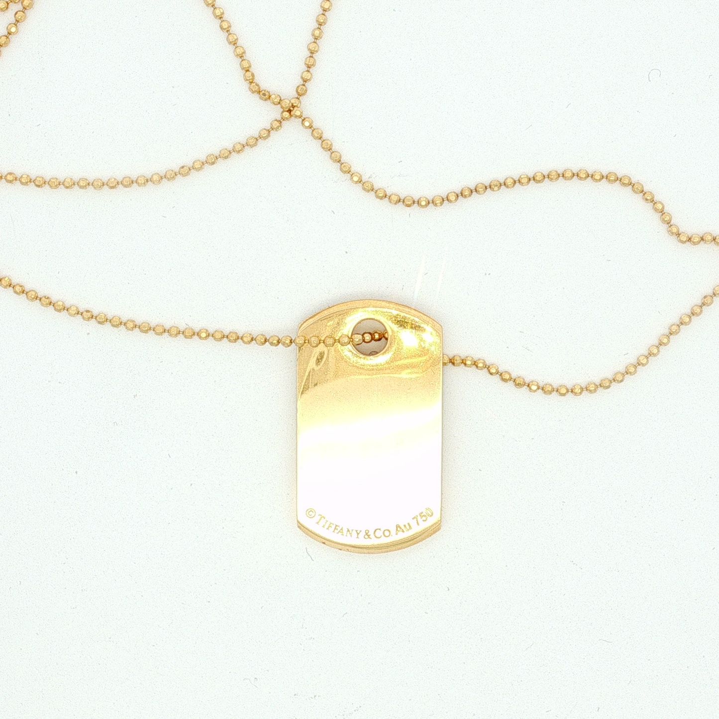 Yellow Gold Dog Tag Pendant on Bead Chain