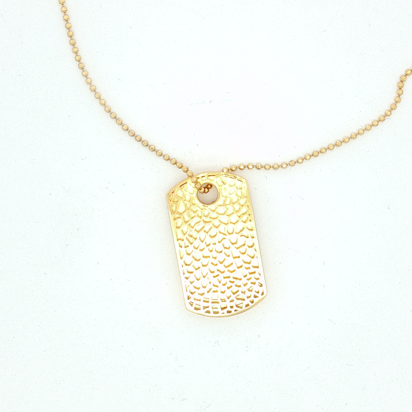 Yellow Gold Dog Tag Pendant on Bead Chain
