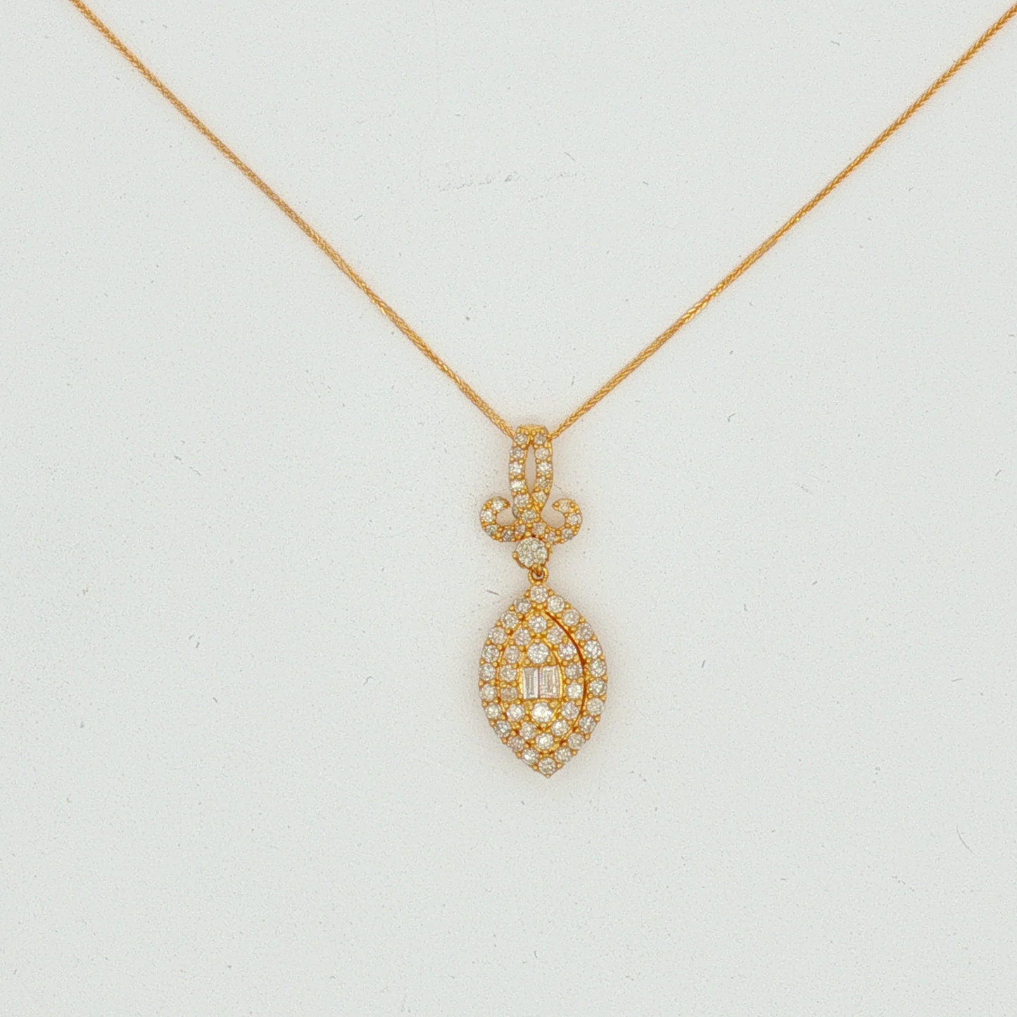 Diamond Fleur-de-Lis Navette Pendant in Yellow Gold