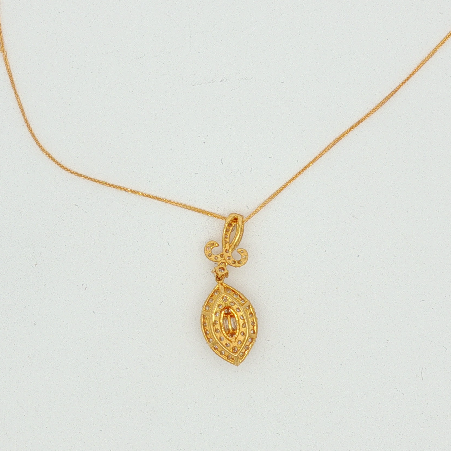 Diamond Fleur-de-Lis Navette Pendant in Yellow Gold