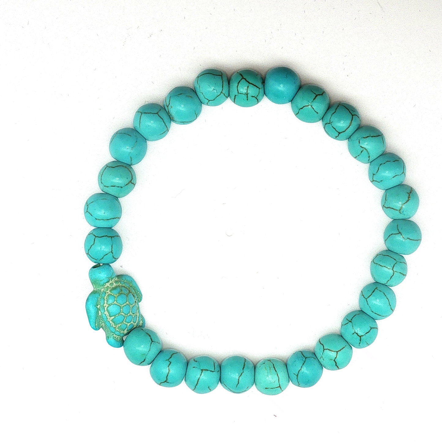 Turquoise Beaded Bracelet with Turtle Accent