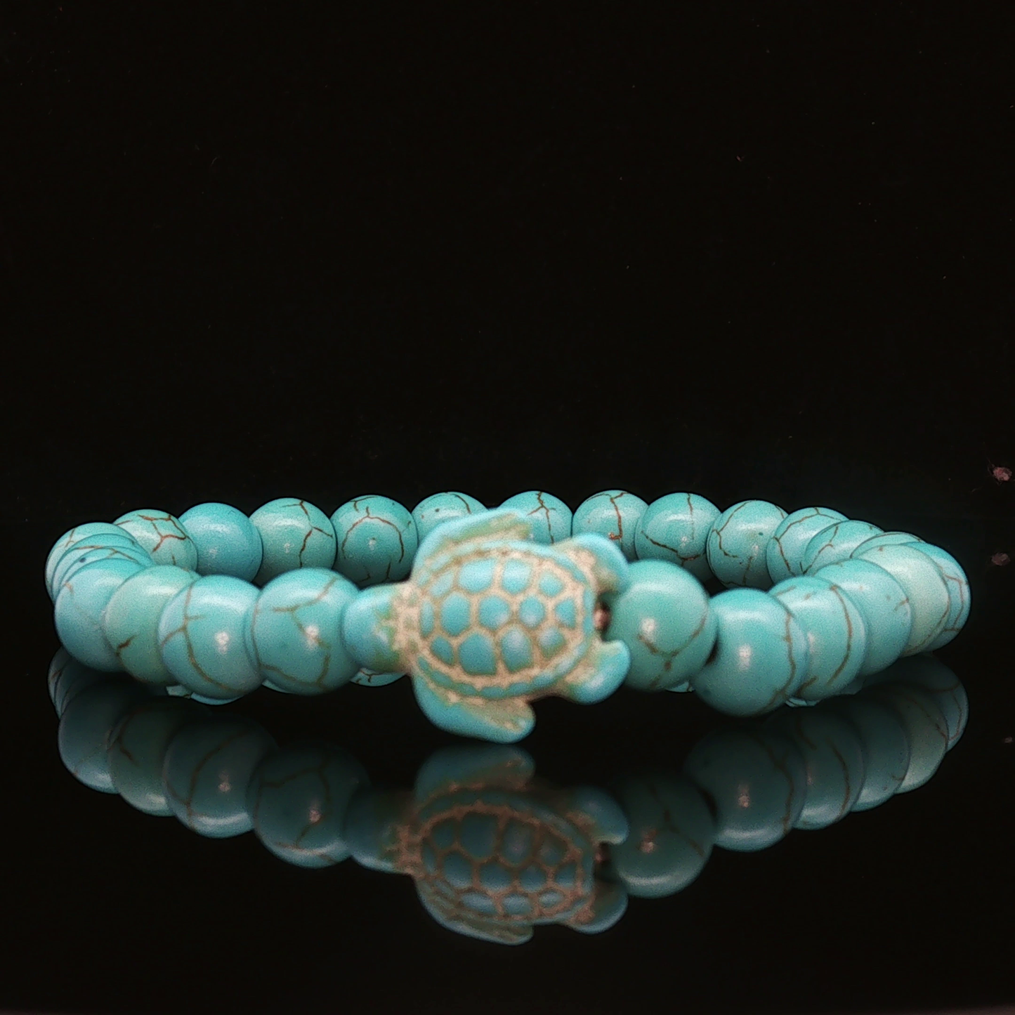 Turquoise Beaded Bracelet with Turtle Accent