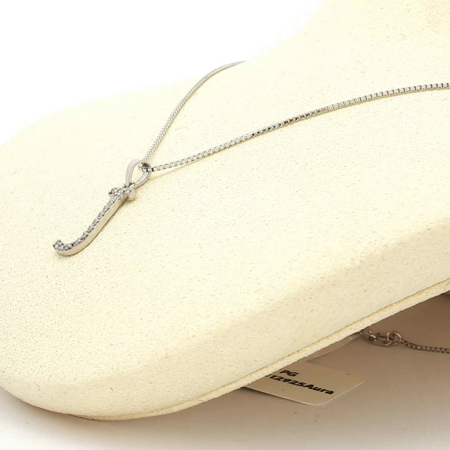 Diamond Initial 'J' Pendant Necklace in White Gold / YE-PG