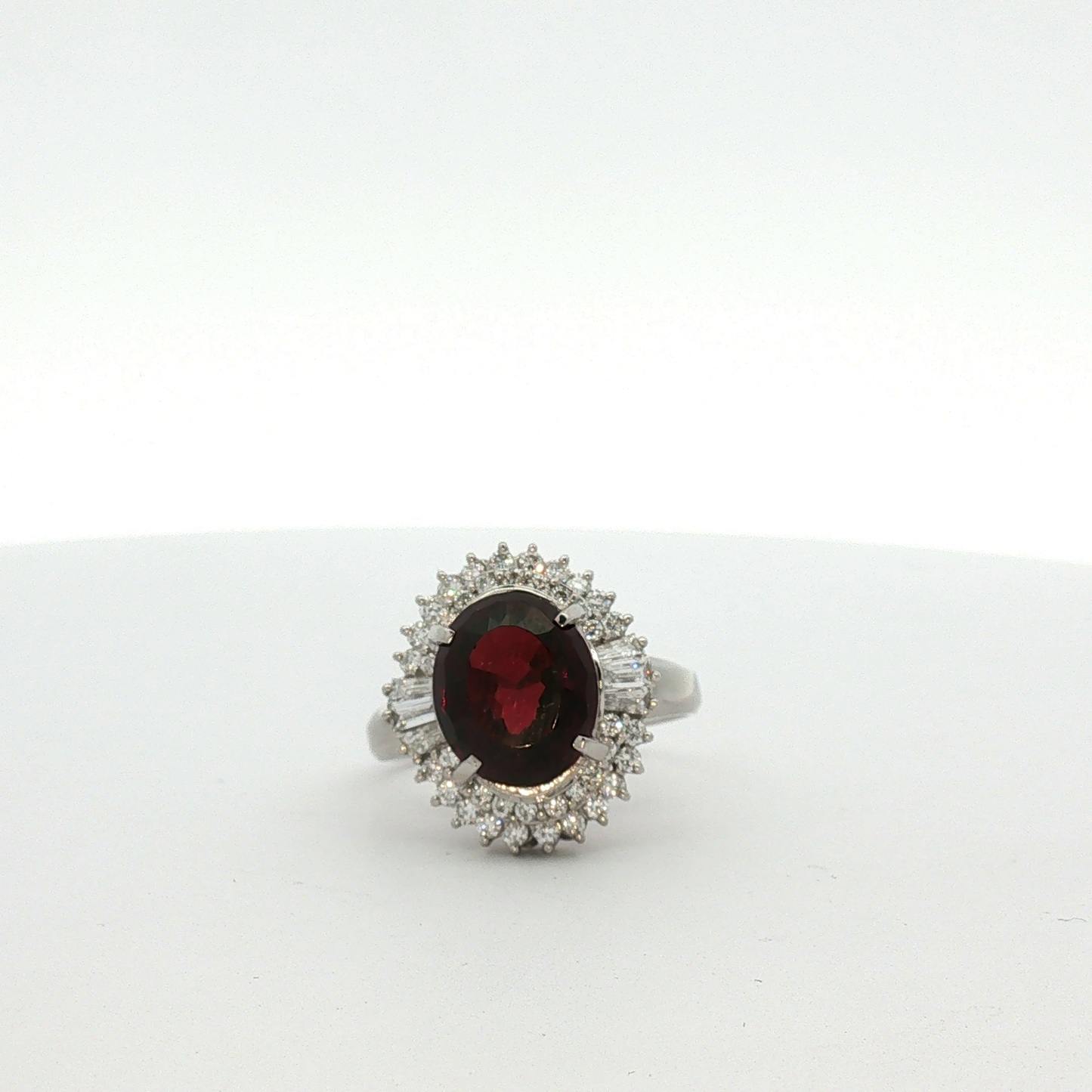 Deep Red Ruby Halo Cocktail Ring in White Gold / DEU-NNBRL