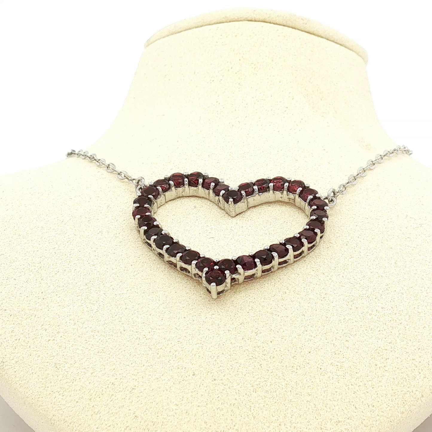 Garnet Open Heart Charm Necklace in White Gold / NLE-RERLE