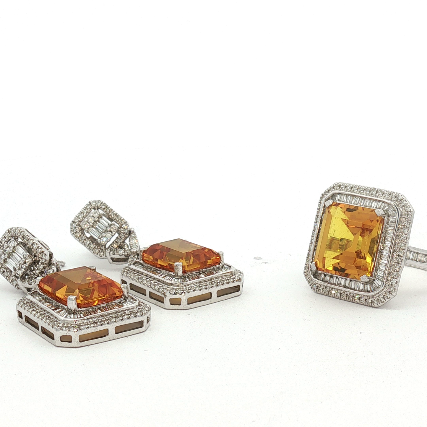 Citrine Double Halo Drop Earrings in White Gold / AUAE-AELEEE