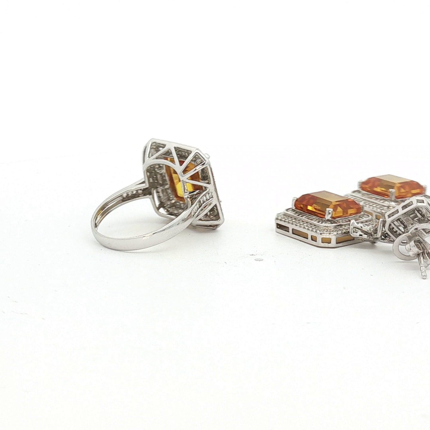 Citrine Double Halo Drop Earrings in White Gold / AUAE-AELEEE
