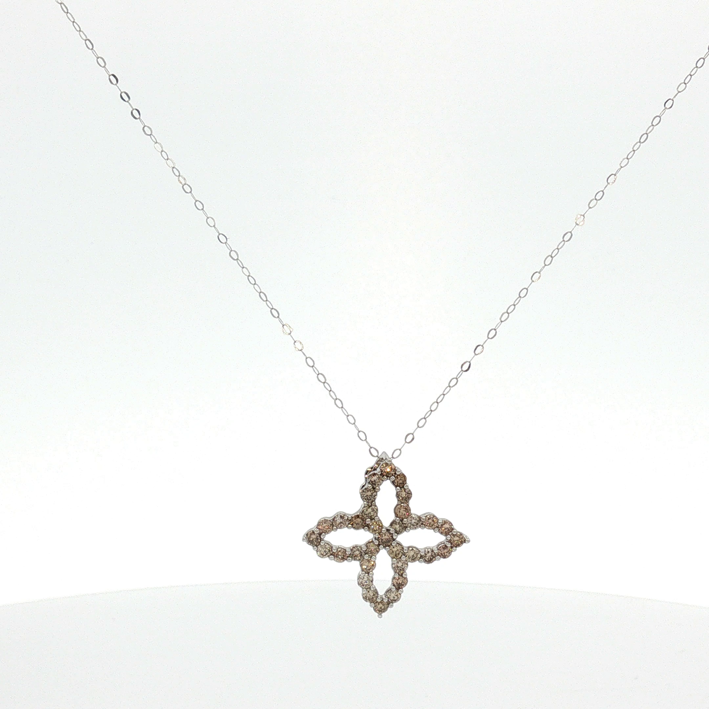 White Gold Fancy Brown Diamond Openwork Floral Pendant Necklace / REE-AALEE