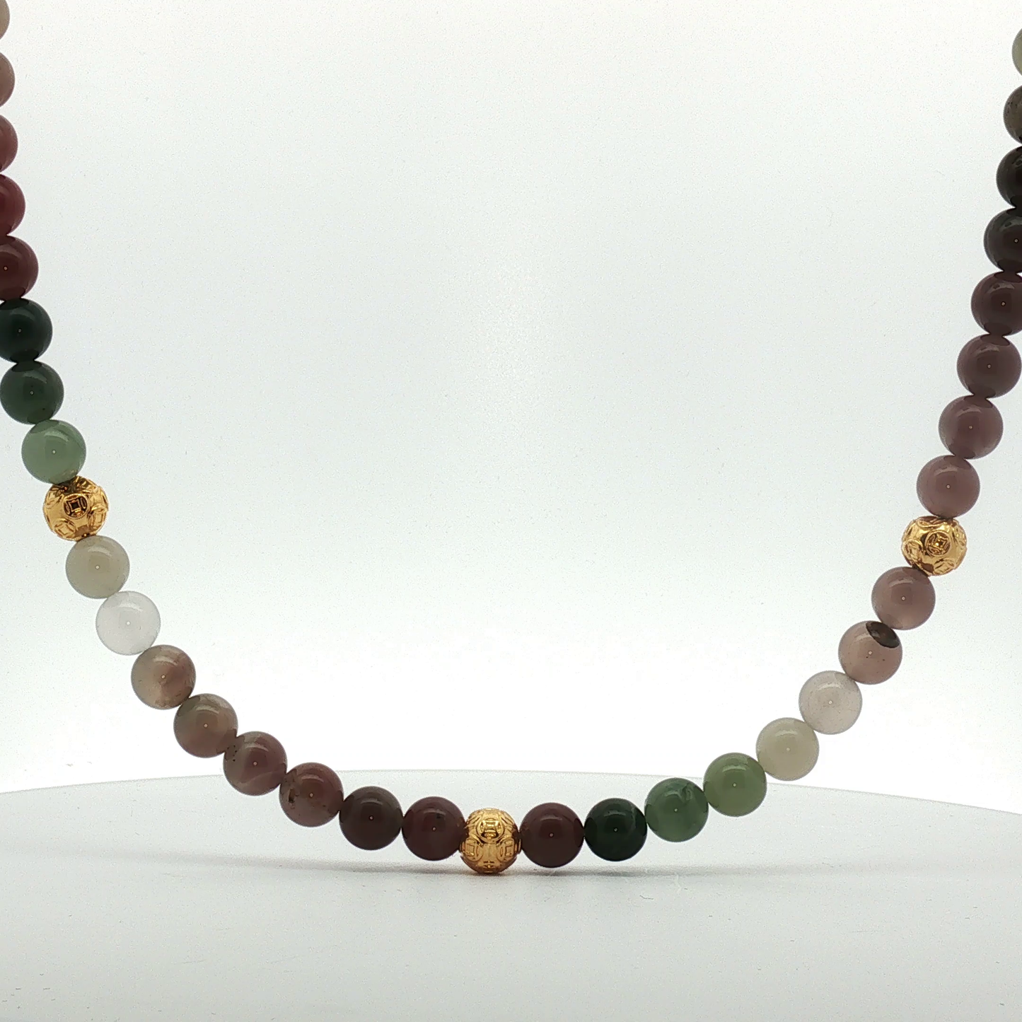 Multi-Color Jade Beaded Necklace with Yellow Gold Accents / RNE-ANLRE