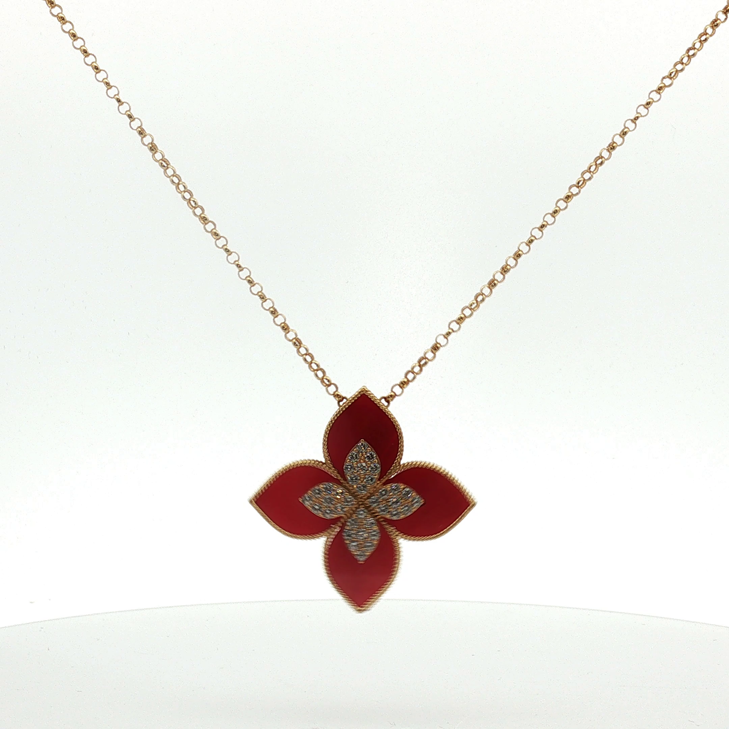 Rose Gold Red Ruby Floral Charm Necklace / DNL-NDEDE N24575-0924
