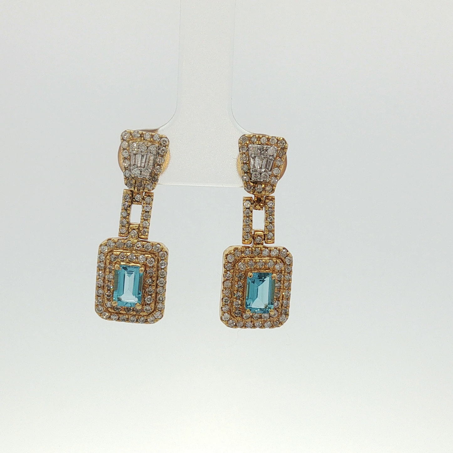 Yellow Gold Blue Topaz Double Halo Drop Earrings / ARRR-DUUDE E246362-062925
