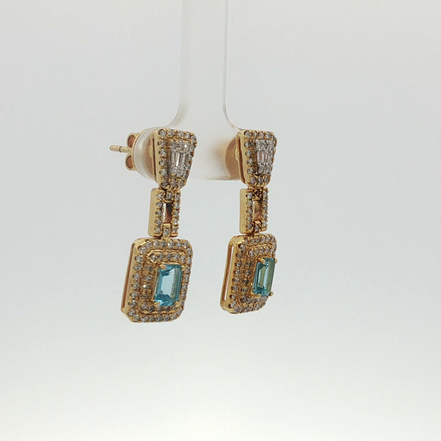 Yellow Gold Blue Topaz Double Halo Drop Earrings / ARRR-DUUDE E246362-062925
