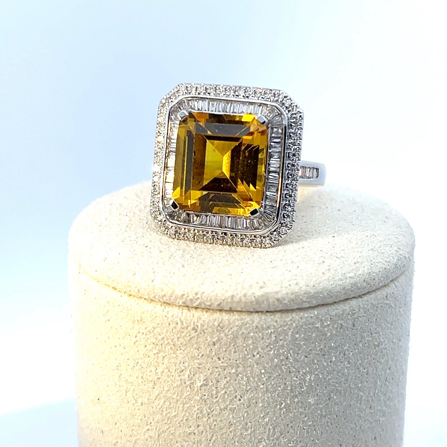 Vivid Yellow Sapphire Double Halo Cocktail Ring — White Gold