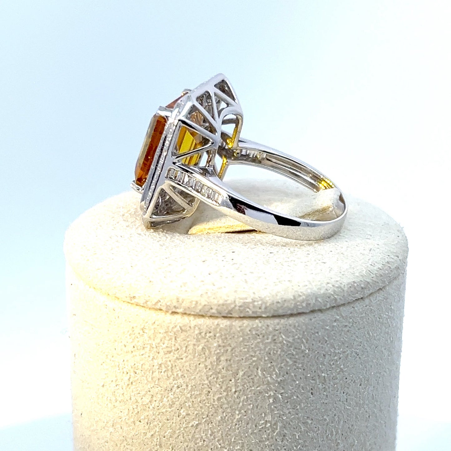 Vivid Yellow Sapphire Double Halo Cocktail Ring — White Gold