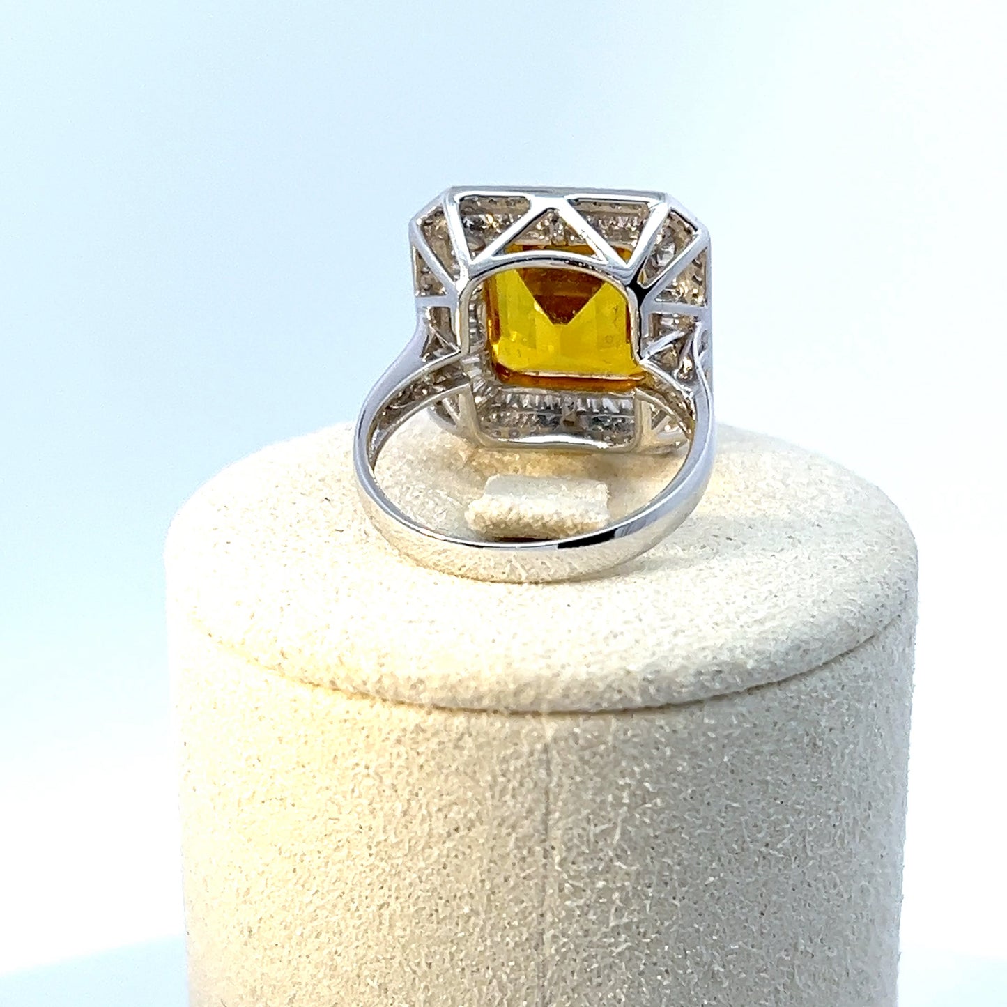 Vivid Yellow Sapphire Double Halo Cocktail Ring — White Gold