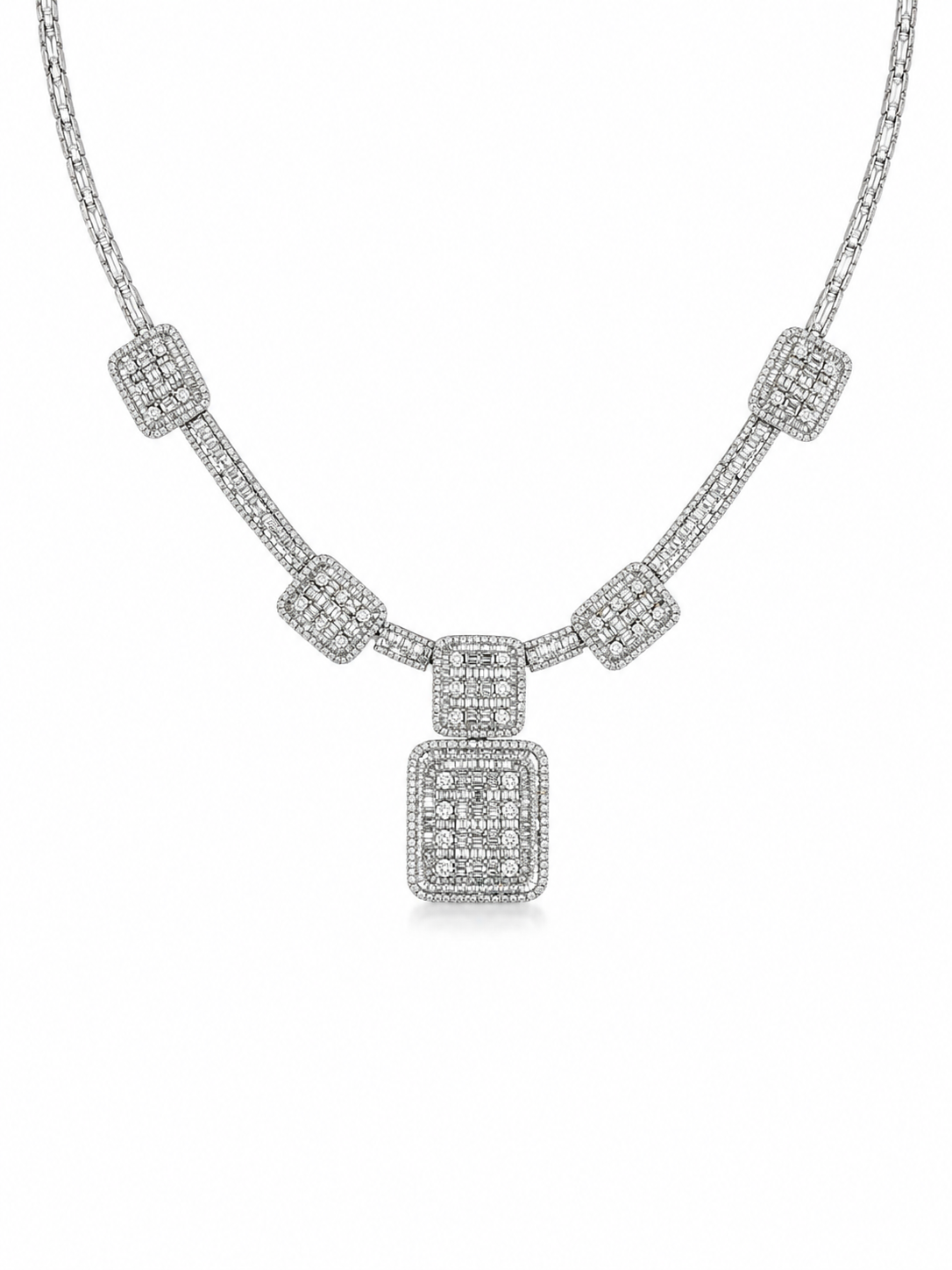 White Gold Square Station Diamond Necklace