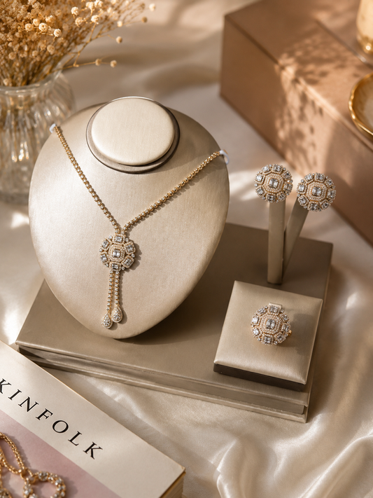Yellow Gold Diamond Daffodil Jewelry Set