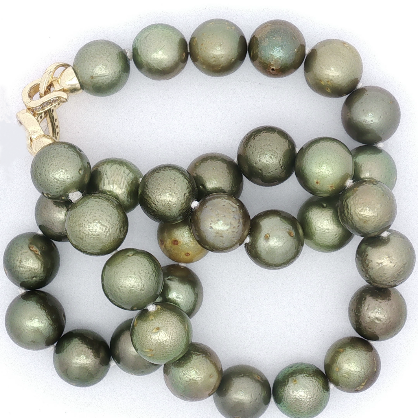Textured Dark Pearl Strand Necklace with Yellow Gold Clasp