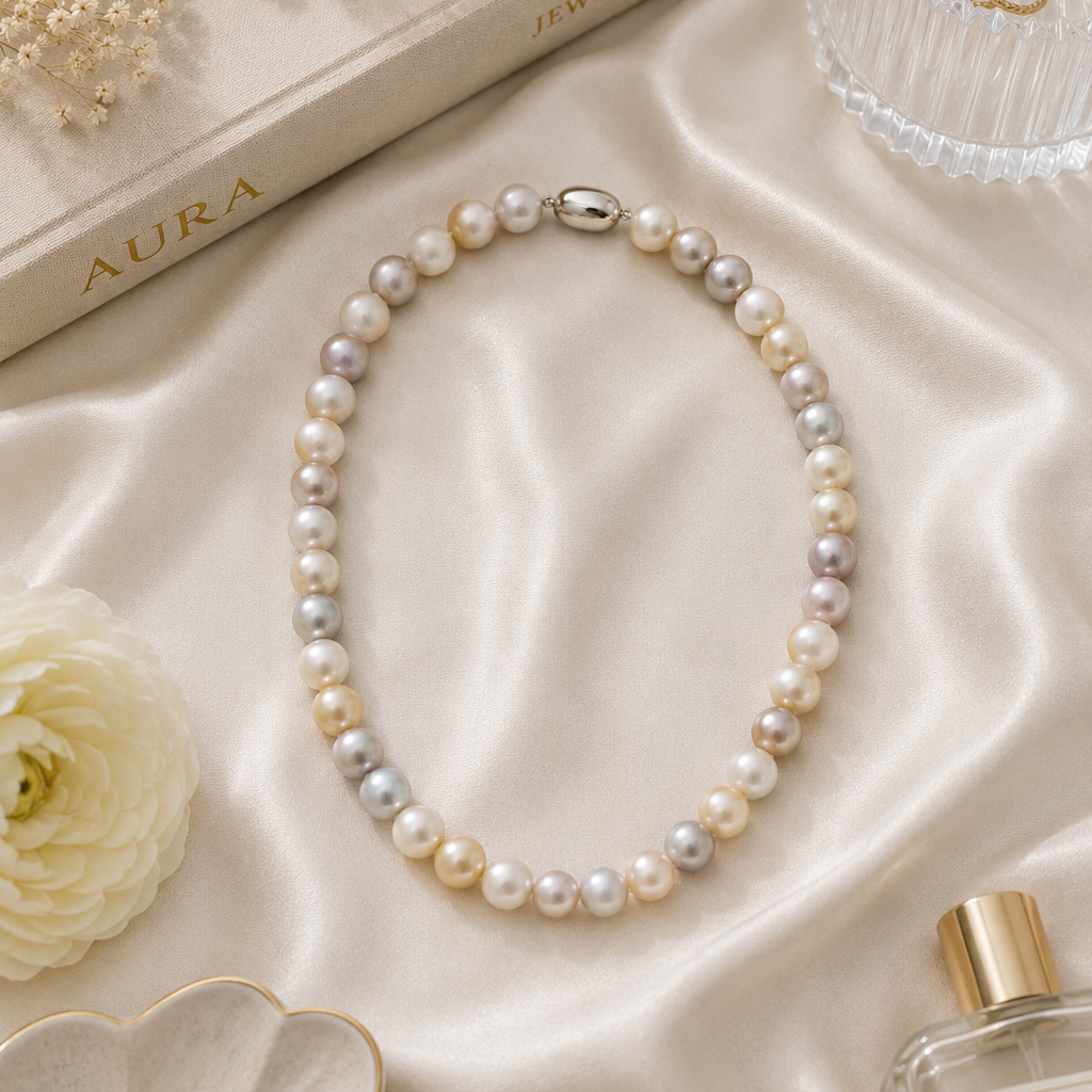 Multi-Color Pearl Strand Necklace with Silver Clasp