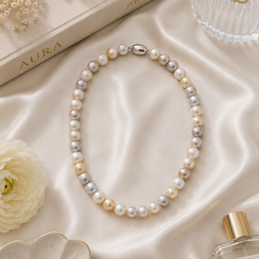 Multi-Color Pearl Strand Necklace with Silver Clasp