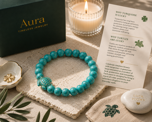 Turquoise Beaded Bracelet with Turtle Accent