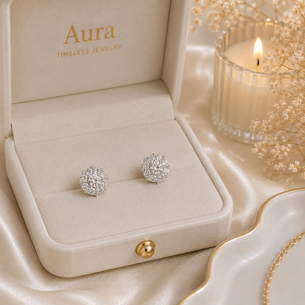 White Gold Diamond Cluster Stud Earrings / RYNA-ABEEEE