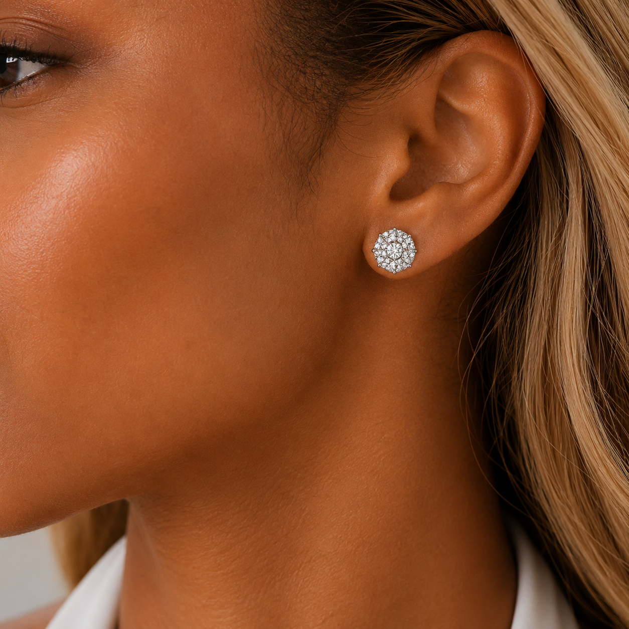 White Gold Diamond Cluster Stud Earrings / RYNA-ABEEEE