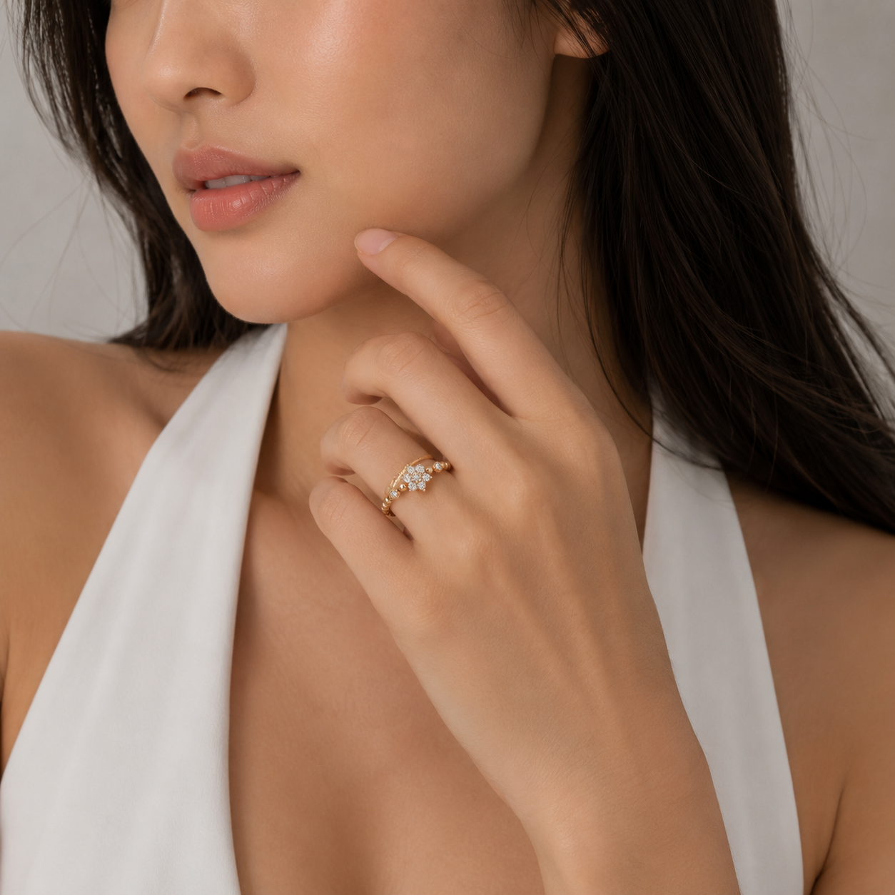 Rose Gold Diamond Floral Cluster Spiral Ring / NLA-SOO