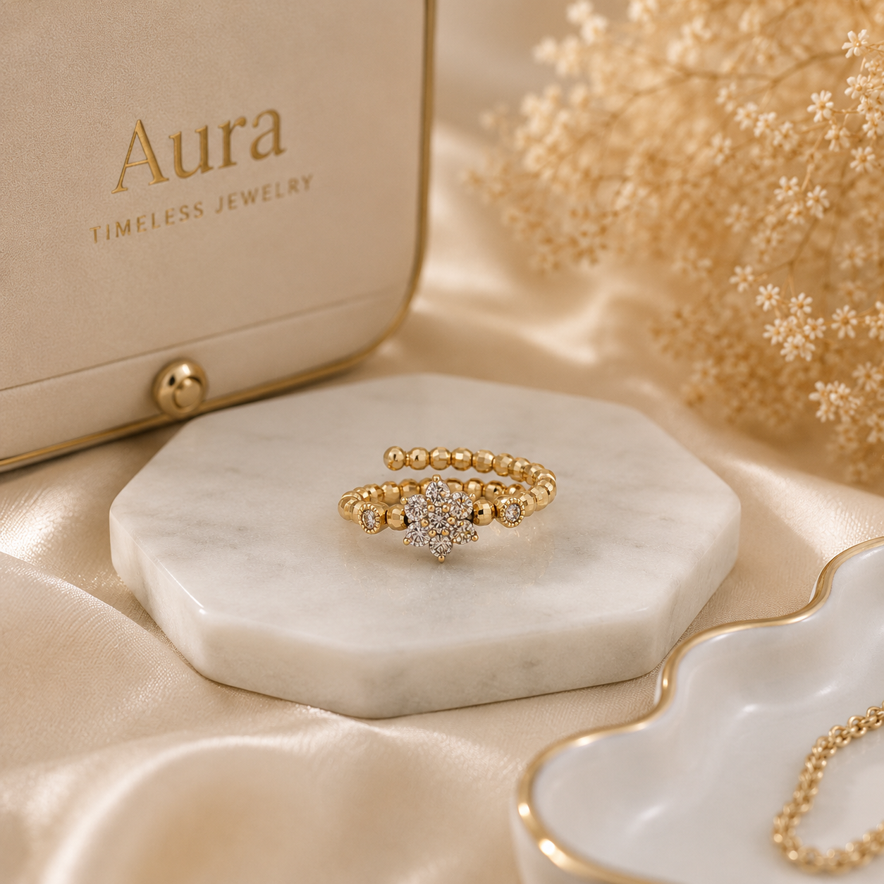 Rose Gold Diamond Floral Cluster Spiral Ring / NLA-SOO