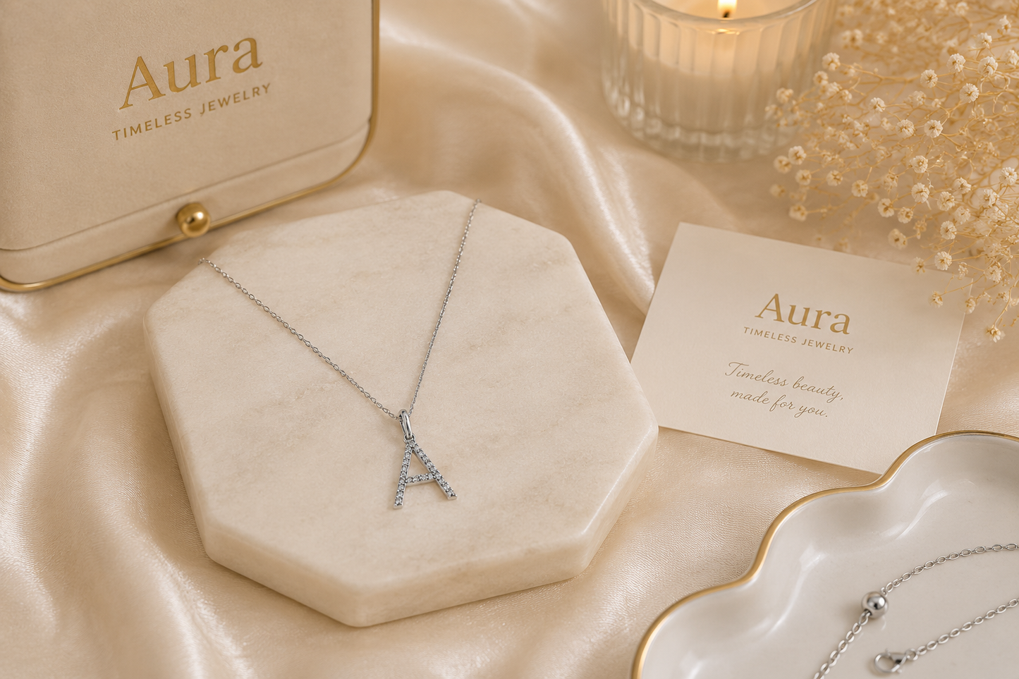 Diamond Initial 'A' Monogram Necklace in White Gold / YE-PG